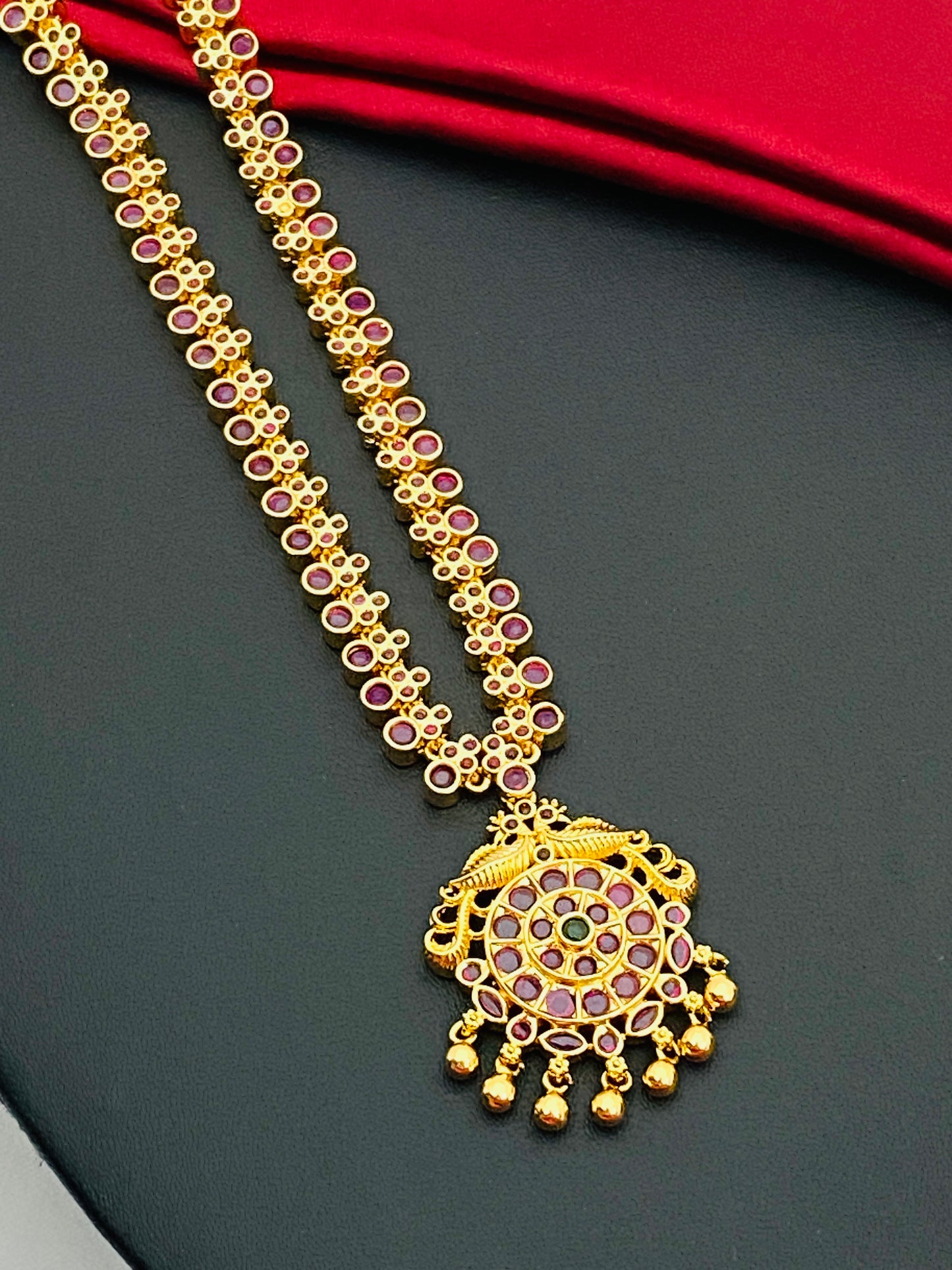 Dazzling Gold Plated Ruby Colored Necklace In Prescott