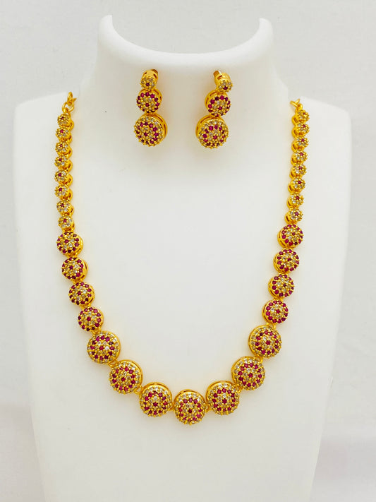 Charming Ruby Color Party Wear Premium Quality Necklace With Earrings