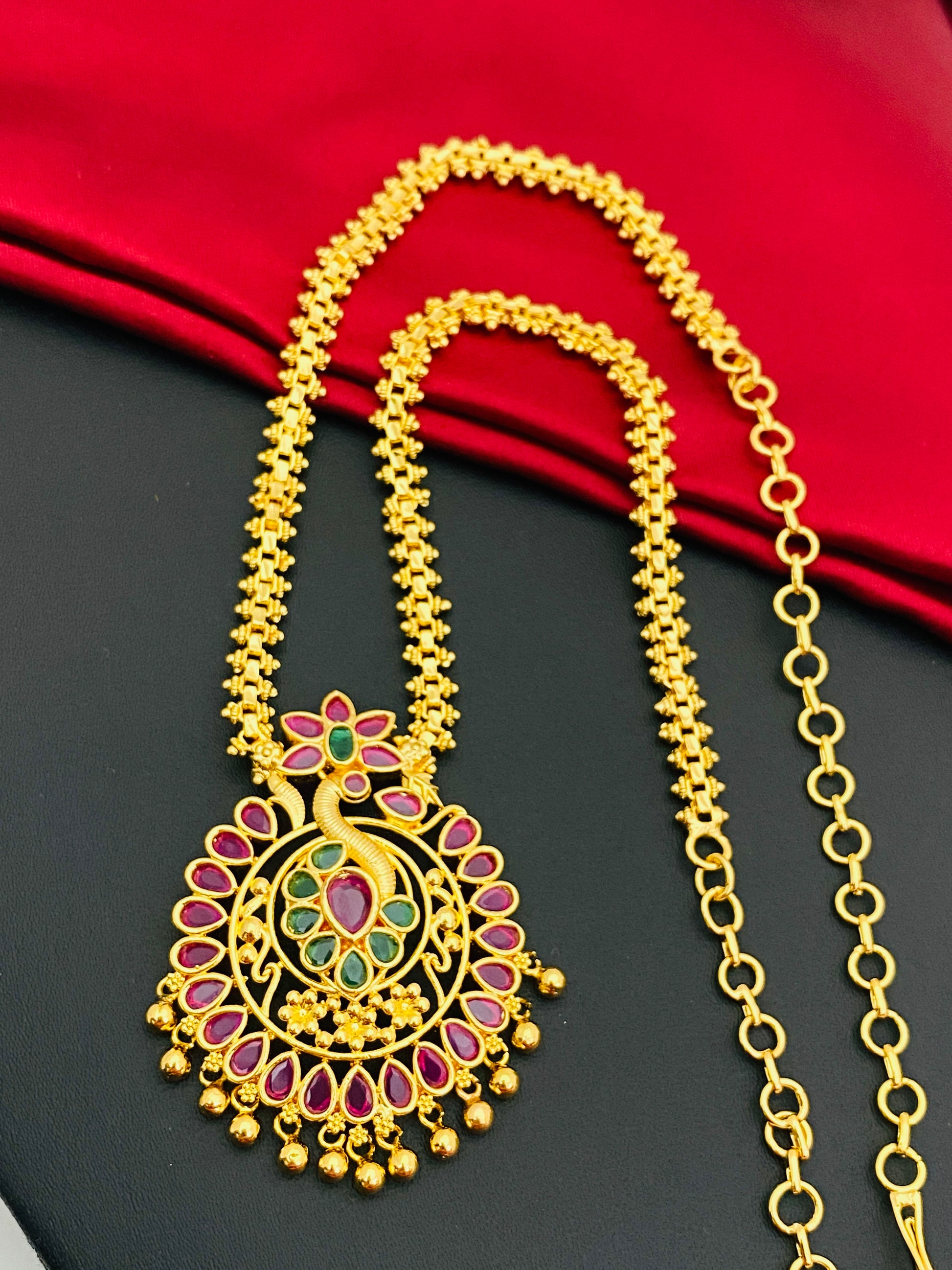 Beautiful Multi color Stoned Gold Plated Long Chain
