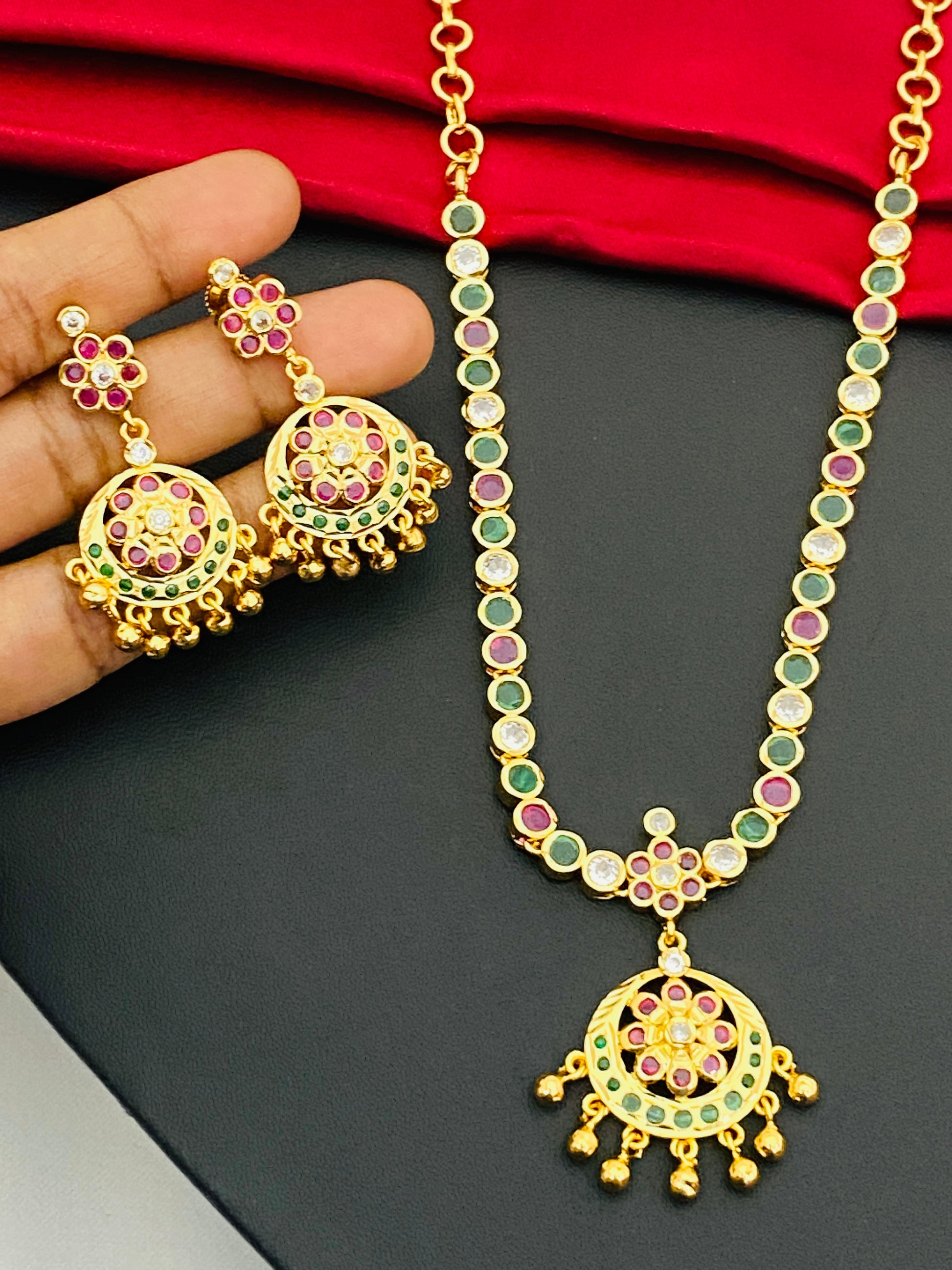 Elegant Gold Plated Multi Color Stoned Necklace Near Me