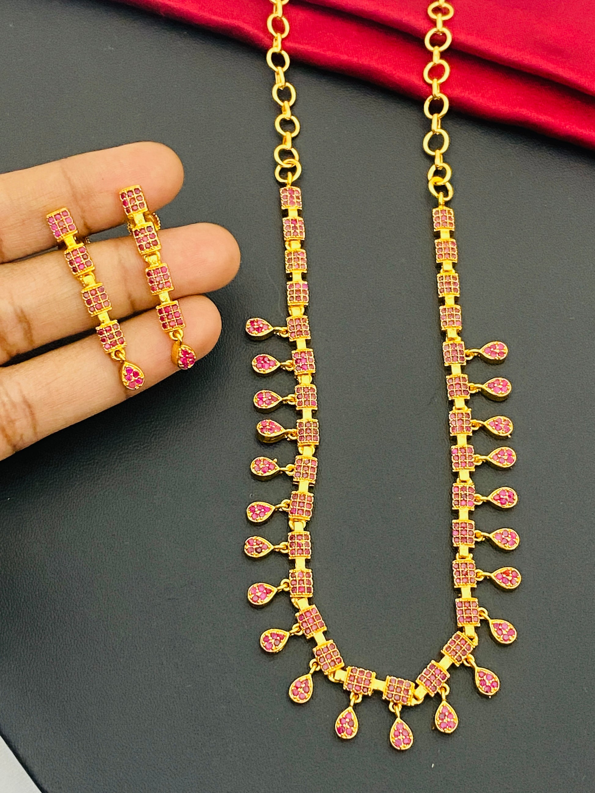 Delightful Gold Plated Ruby Stoned Necklace Near Me