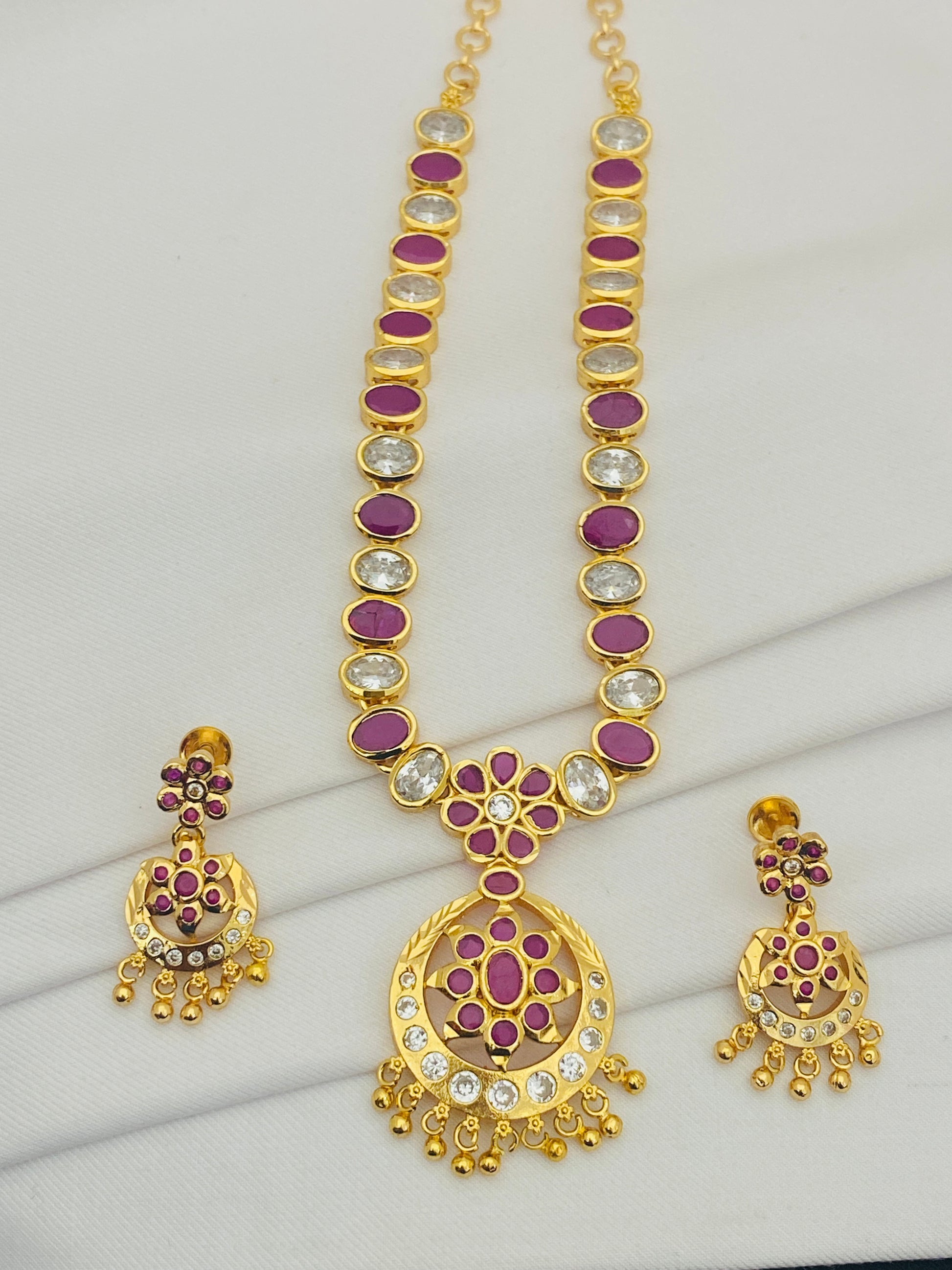 Ruby Color Gold Plated Necklace And Earrings For Women In Holbrook