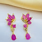 Elegant Ruby Stoned Gold Plated Earrings With Drops