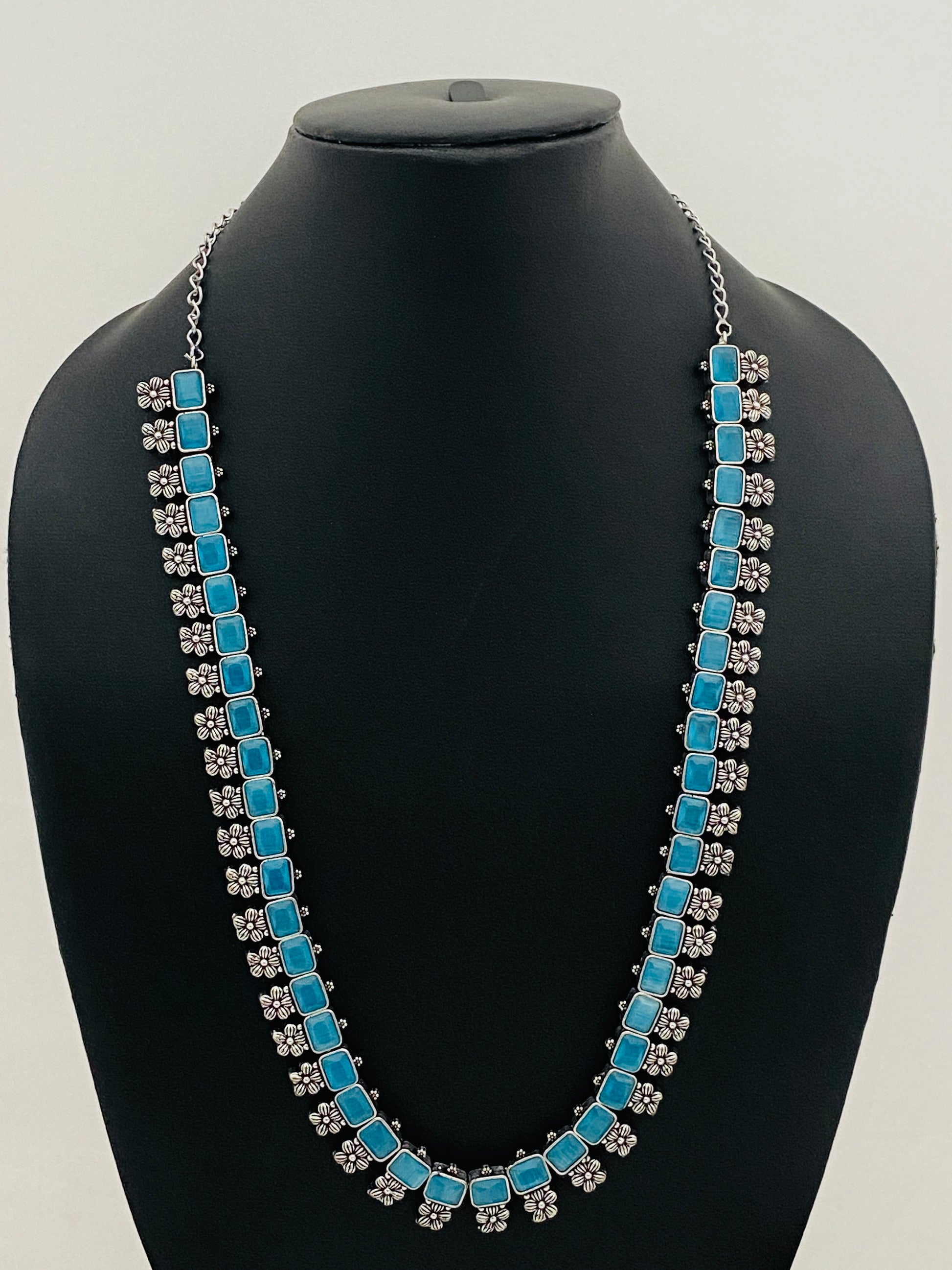 Silver Plated Oxidized Necklace Set With Earrings in Cochise