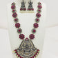 Stone Studded Goddess Lakshmi Pendant Necklace Set With Earrings in Happy Jack