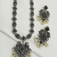 Magnificent Peacock Flower Designed Black Stone Studded Oxidized Necklace Set With Earrings