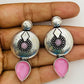 Pink Stone Studded Designer German Silver Plated Designer Dangle Earrings Near Me
