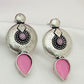 Magnificent Pink Stone Studded Designer German Silver Plated Designer Dangle Earrings