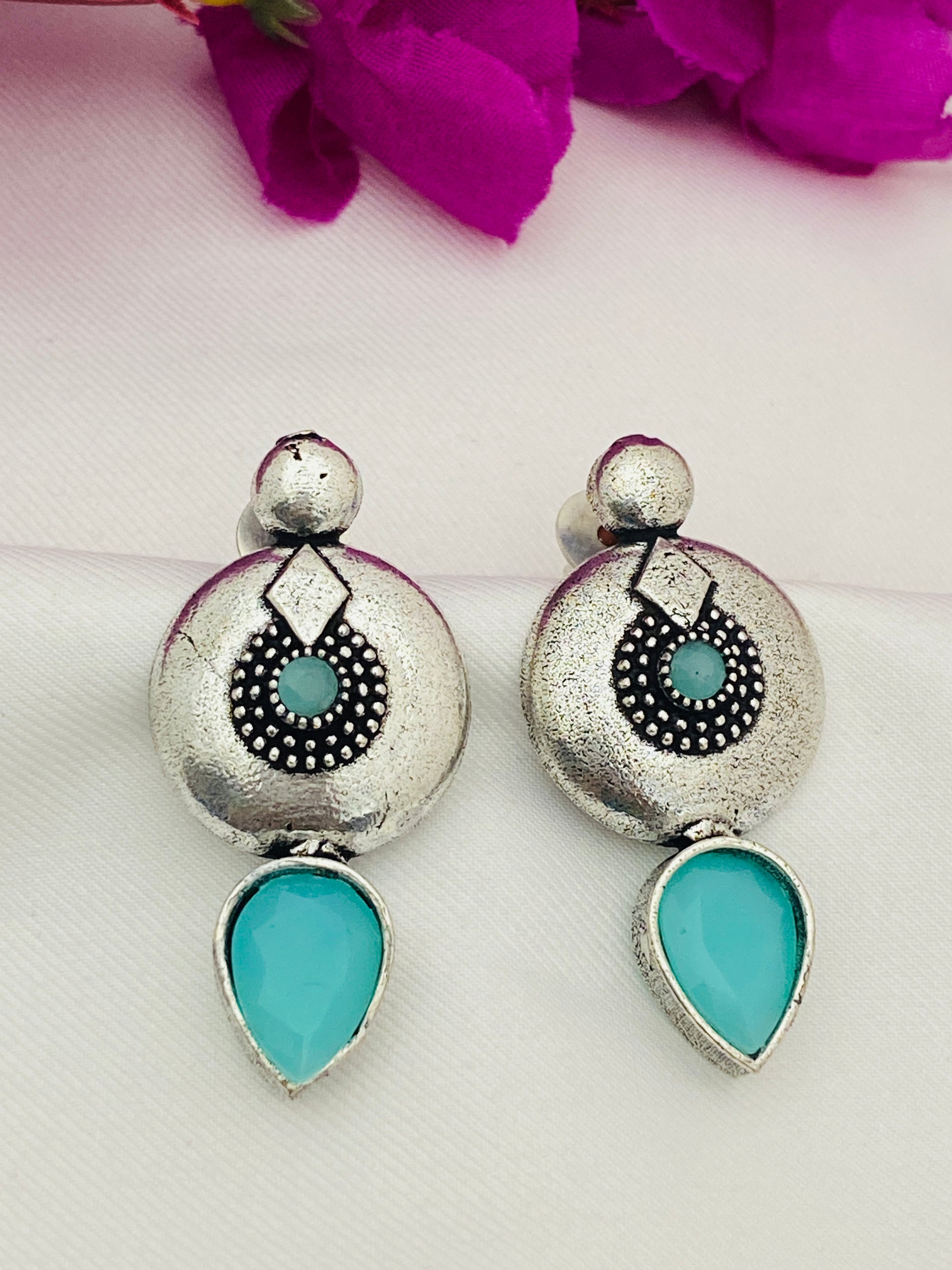 Dazzling Sky Blue Color Handcrafted Sterling Silver Plated Designer Dangle Earrings