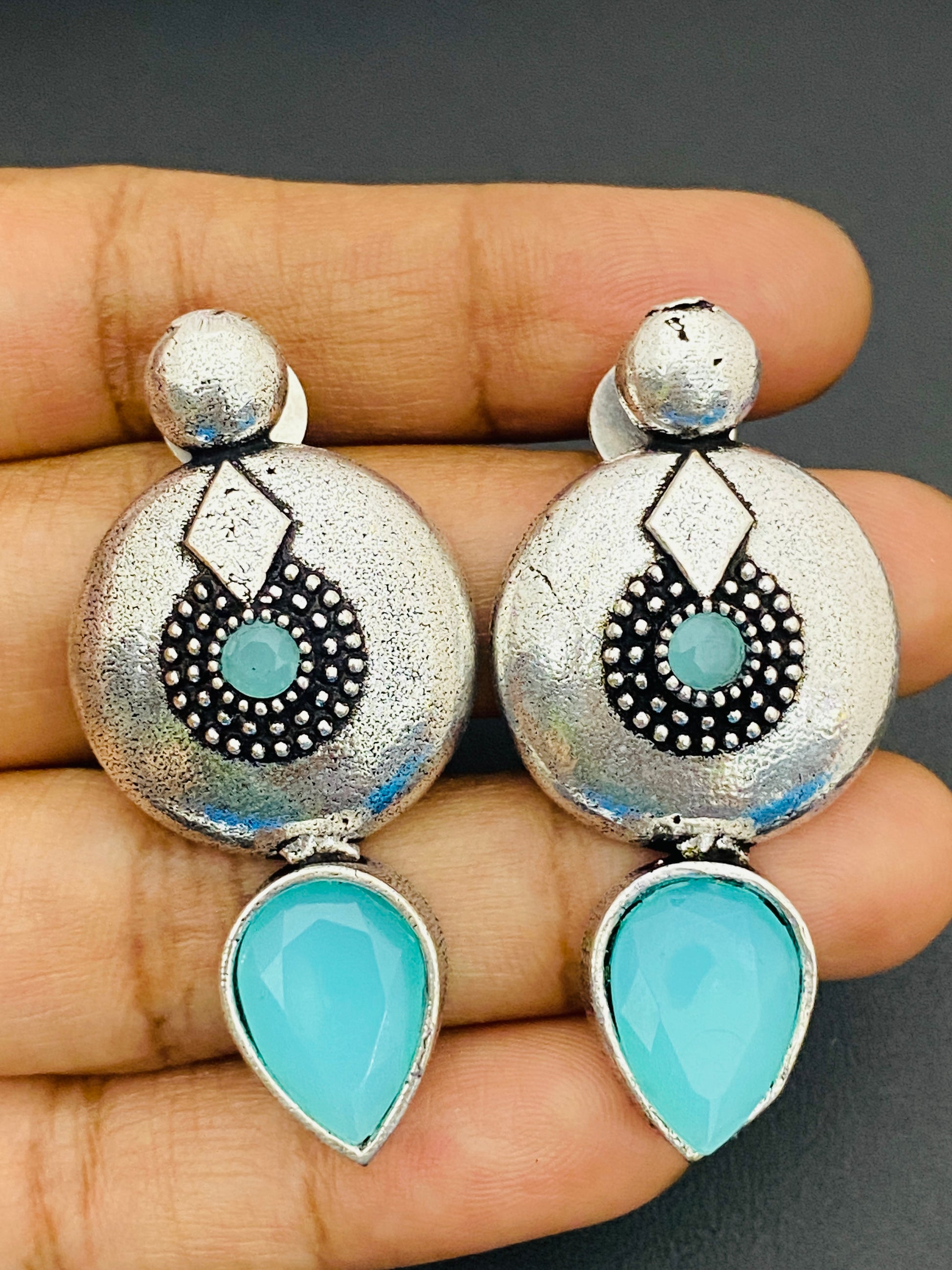 Sky Blue Color Handcrafted Sterling Silver Plated Designer Dangle Earrings Near Me