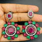  Emerald And Ruby Stone Studded Floral Design German Silver Plated Dangle Earrings Near Me