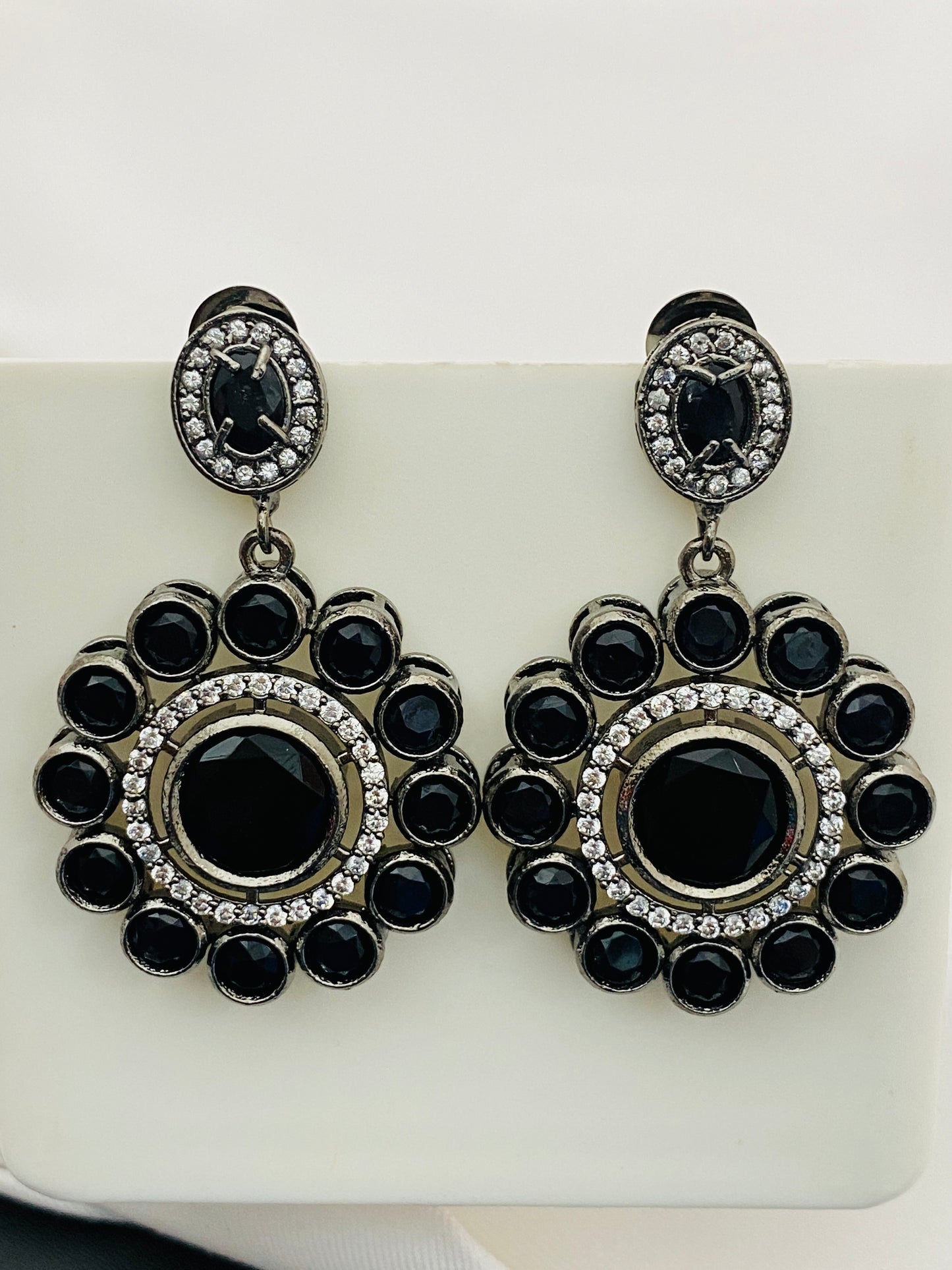 Floral Designed Silver Plated Oxidized Dangler Earrings in Scottsdale