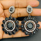 Black Round Stone Beaded Floral Designed Silver Plated Oxidized Dangler Earrings Near Me