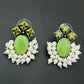 Oval Shaped Pista Green Color Silver Plated Stud Earrings With Pearl Beads in USA