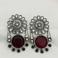 Alluring Maroon Color Oxidized Floral And Round Designed Earrings