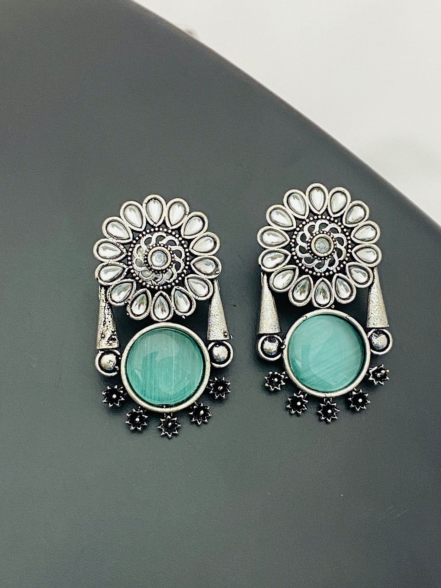 Oxidized Flower And Round Designed Earrings In USA