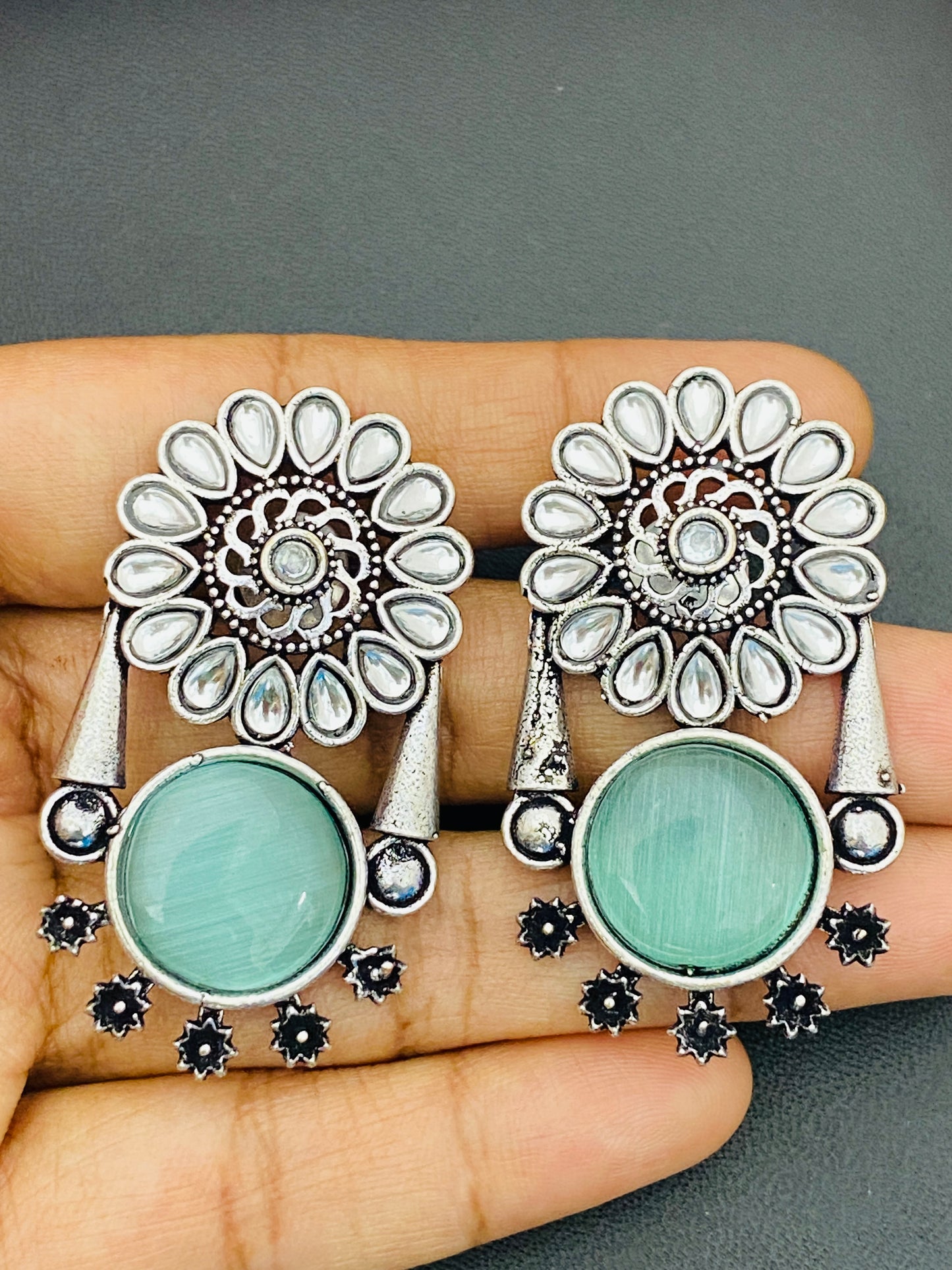 Elegant Light Blue Color Oxidized Earrings Near Me