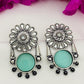 Elegant Light Blue Color Oxidized Flower And Round Designed Earrings