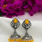  Stone Beaded Flower Designer Silver Toned Oxidized Jhumka Earrings in USA