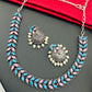 Stunning Muticolor Leaf Designed German Silver Plated Oxidized Choker Set With Jhumkas