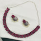  Ruby Stone Beaded Leaf Designed Silver Oxidized Necklace Set Near Me