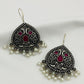 Magnificent Peacock Designed Oxidized Dangler Earrings With Ruby Stones