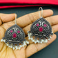 Peacock Designed Oxidized Dangler Earrings With Ruby Stones Near Me