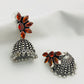 Oxidized Designer Jhumka Earrings With Floral Design in USA