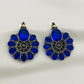 Ravishing Blue Stone Beaded German Silver Toned Oxidized Stud Earrings For Women