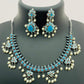 Delightful Turquoise Blue Floral Designed Silver Toned Oxidized Short Necklace With Earrings