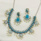 Turquoise Blue Floral Designed Silver Toned Oxidized Short Necklace in USA
