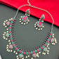 Multistone Beaded Flower Designed German Silver Plated Oxidized Necklace Set With Earrings Near Me