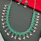 Exclusive Emerald Stone Embellished Designer Oxidized Necklace Set With Earrings And Pearl Beads