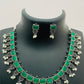 Emerald Stone Embellished Designer Oxidized Necklace Set With Earrings Near Me