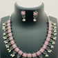  Light Pink Color Stone Beaded Floral Designed Silver Plated Oxidized Necklace Set Near Me