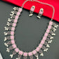 Attractive Light Pink Color Stone Beaded Floral Designed Silver Plated Oxidized Necklace Set With Earrings