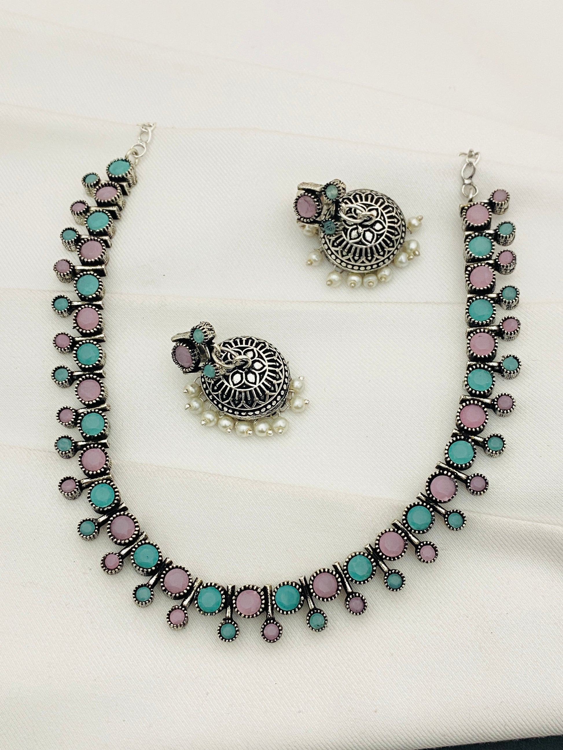 Oxidized Designer Necklace Set With Jhumka Earrings in Glendale