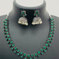 Emerald Stone Beaded Designer Silver Plated Oxidized Necklace Set Near Me
