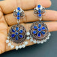 Blue Crystal Studded German Silver Plated Oxidized Floral Pearl Drops Chandbali Earrings Near Me