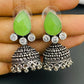  Green AD Stone Beaded Silver Toned Designer Jhumka Earrings Near Me