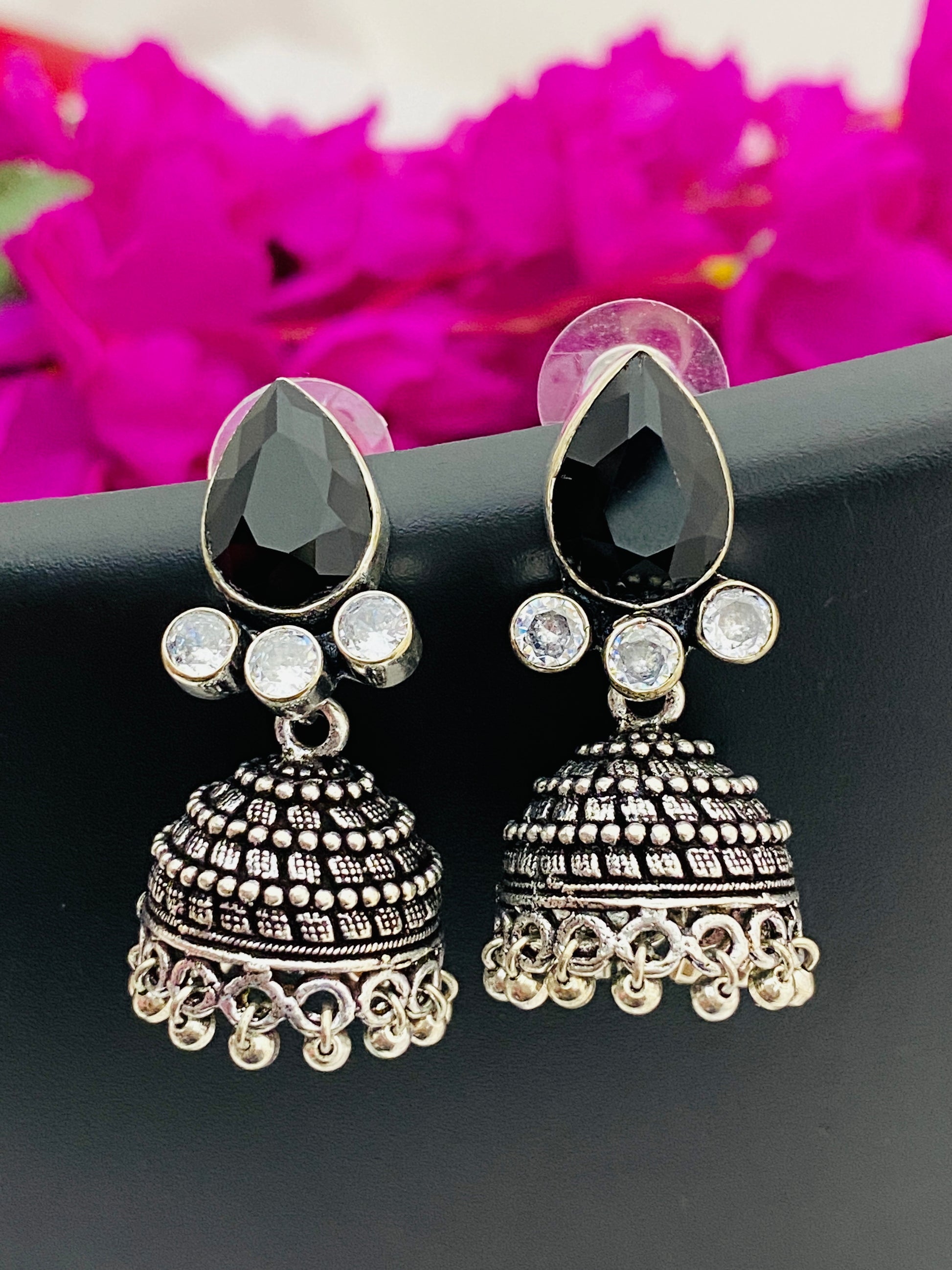 Jhumka Earrings With Black Pearl Drops in USA