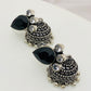 German Silver Plated Jhumka Earrings With Black Pearl Drops in Seligman