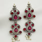 Beautiful Ruby Stone Studded Silver Plated Oxidized Designer Long Earrings With Pearl Beads