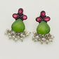 Beautiful Red And Green Oxidized Earrings With Pearl Beads