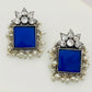 Beautiful Blue Color Stone Earrings Set With Beads Hanging