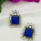 Beautiful Blue Color Stone Earrings Set With Beads Hanging In Mesa