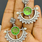 Light Green Stone Studded Half Moon Designed Silver Plated Oxidized Earrings Near Me