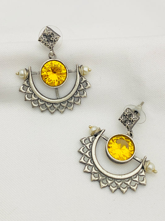 Gorgeous Yellow Color Designer Silver Oxidized Earrings For Women