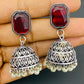 Beautiful Maroon Color Small Oxidized Earrings For Women