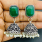 Green Color Stoned Oxidized Earrings For Women Near Me